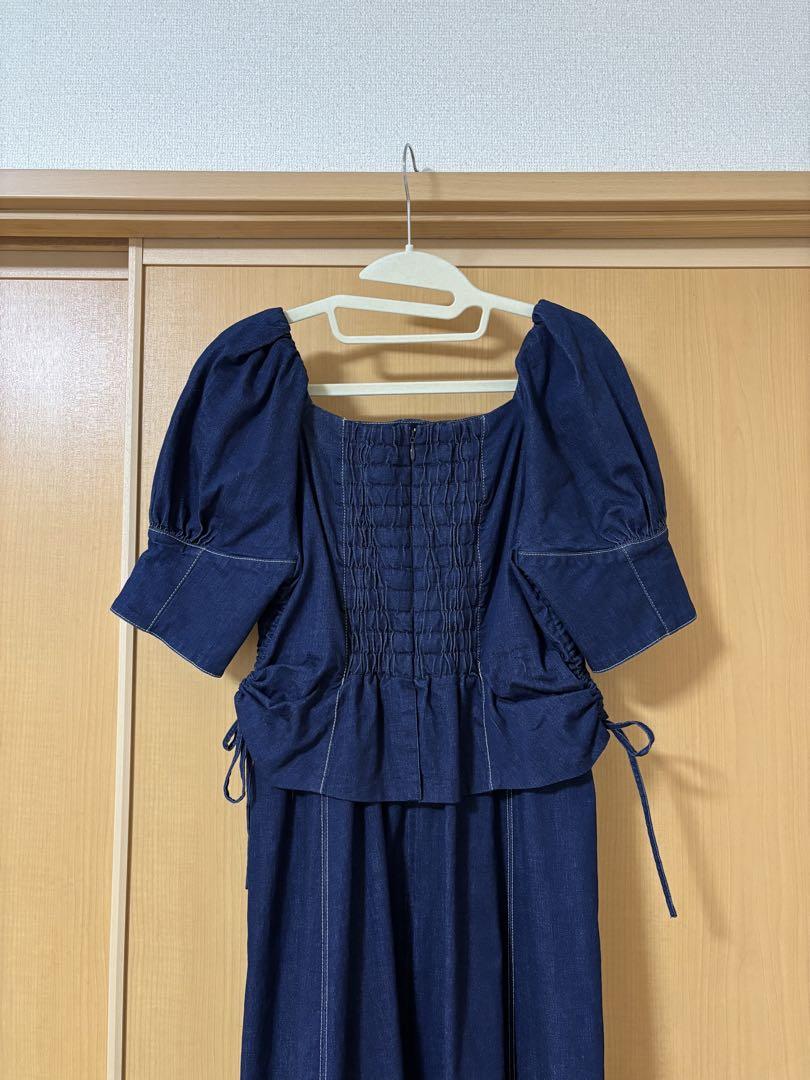 herlipto Eze Puff-Sleeve Denim Dress M