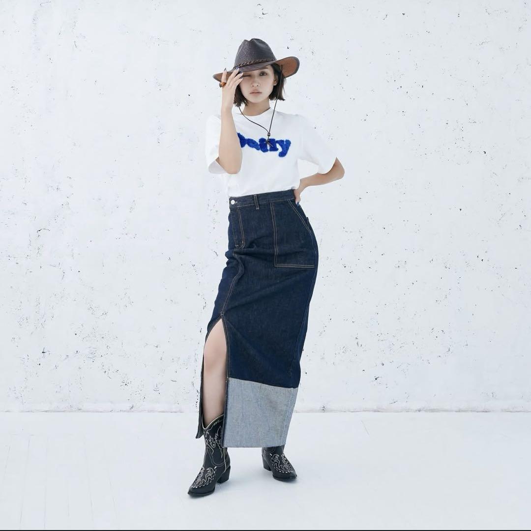 BLUE×PALANG DENIM SLIT LONG SKIRT