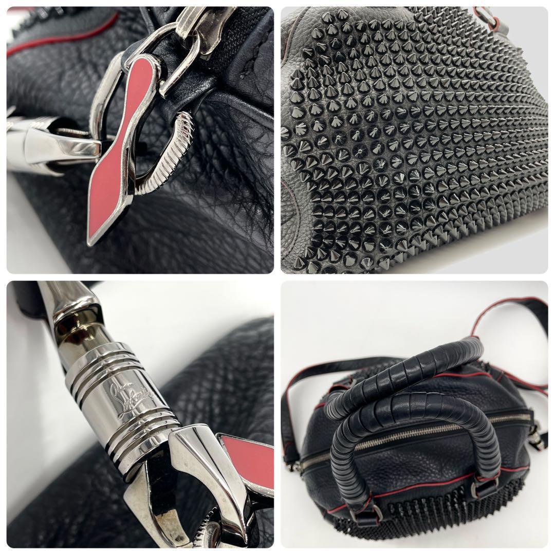【極美品】ルブタン スパイクスタッズ 黒 赤 レザー 2way バッグ チャーム