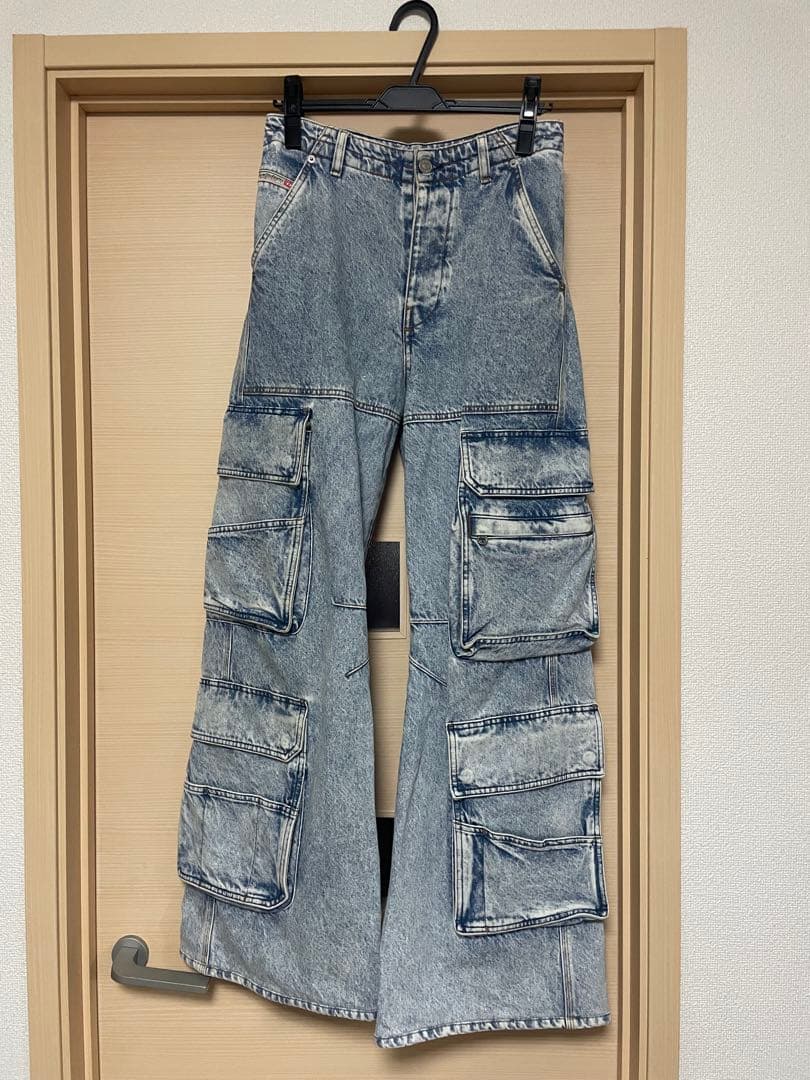 ディーゼル デニムブルー カーゴパンツ ワイドレッグXL LL DIESEL