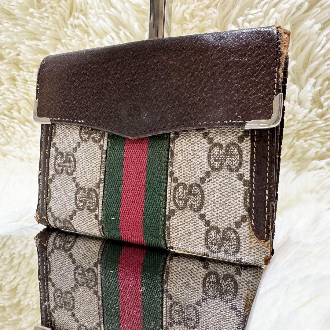 GUCCI インターロッキング GGキャンバス 二つ折り財布 シェリーライン GUCCI オールドグッチ 二つ折り財布 シェリーライン アクセコ