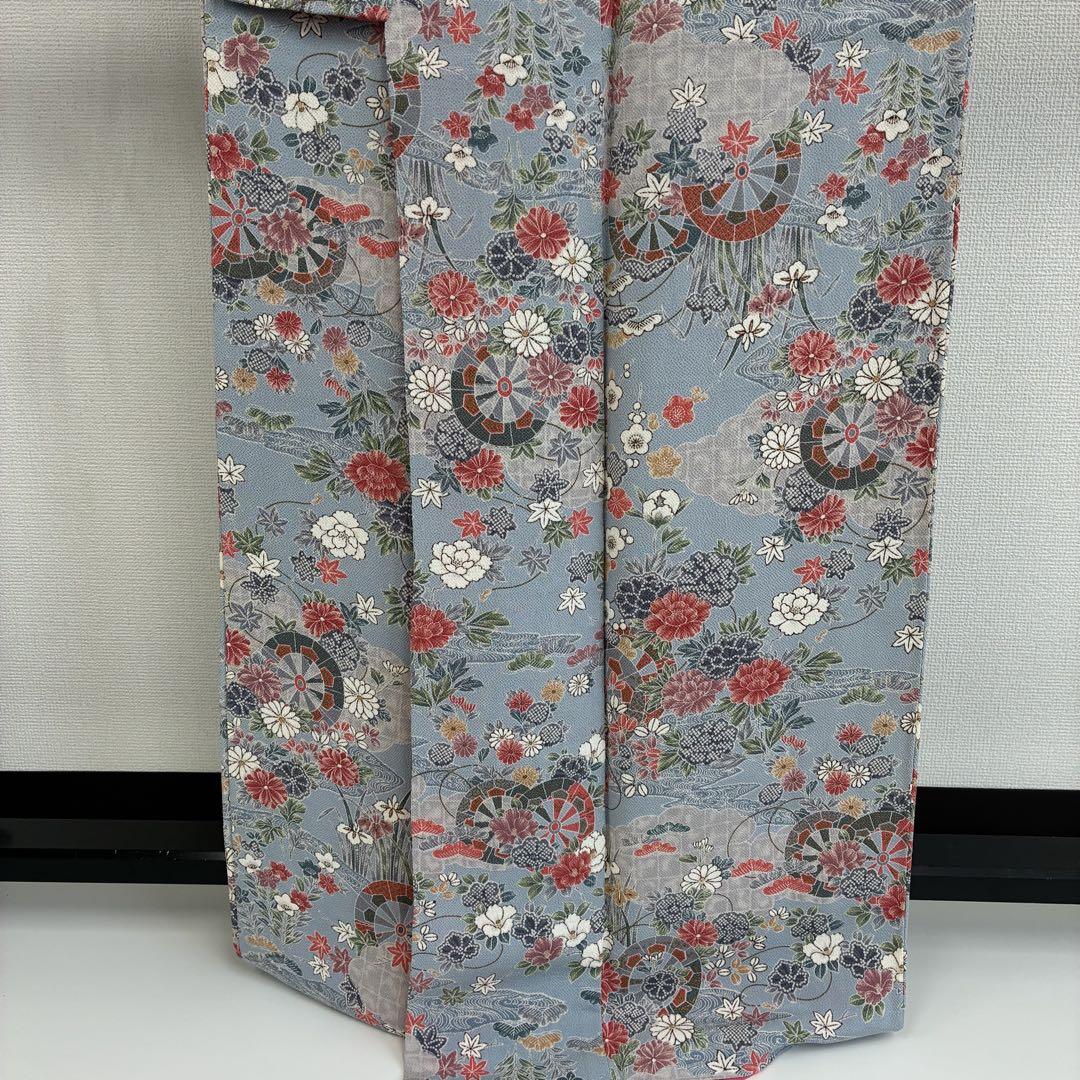 裄66 縮緬 型染め 小紋 正絹 素敵な花 着物 U-6162 - メルカリ