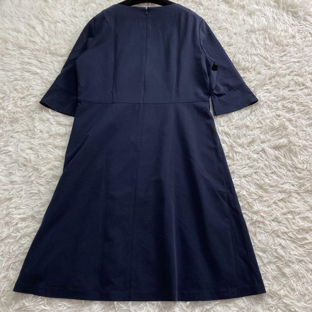 美品✨23区 44 ワンピース 大きいサイズ　紺色　七分袖　セレモニー