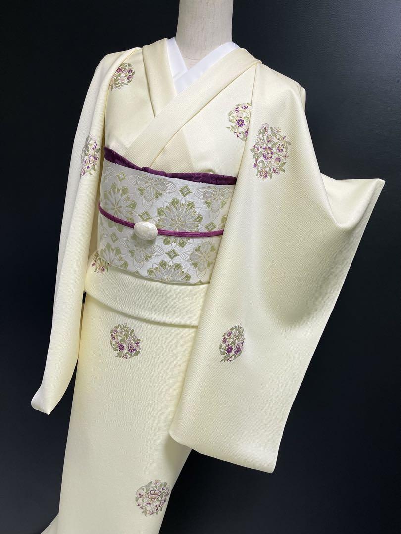 お仕立て付き 特選西陣織名古屋帯【華文◆唐織名古屋帯】白 銀 金 白緑