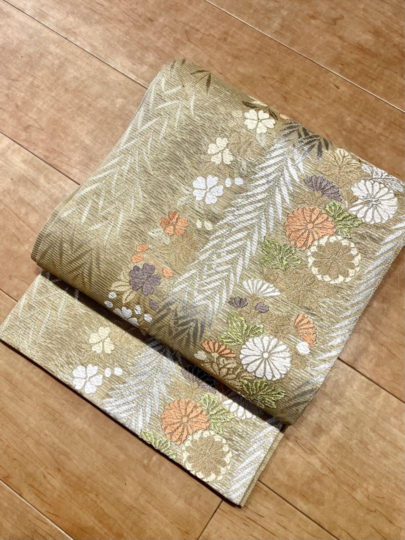 ◎ はなえみ◎ 単衣 夏物 正絹 枝垂れ柳に秋草文様 絽唐織袋帯