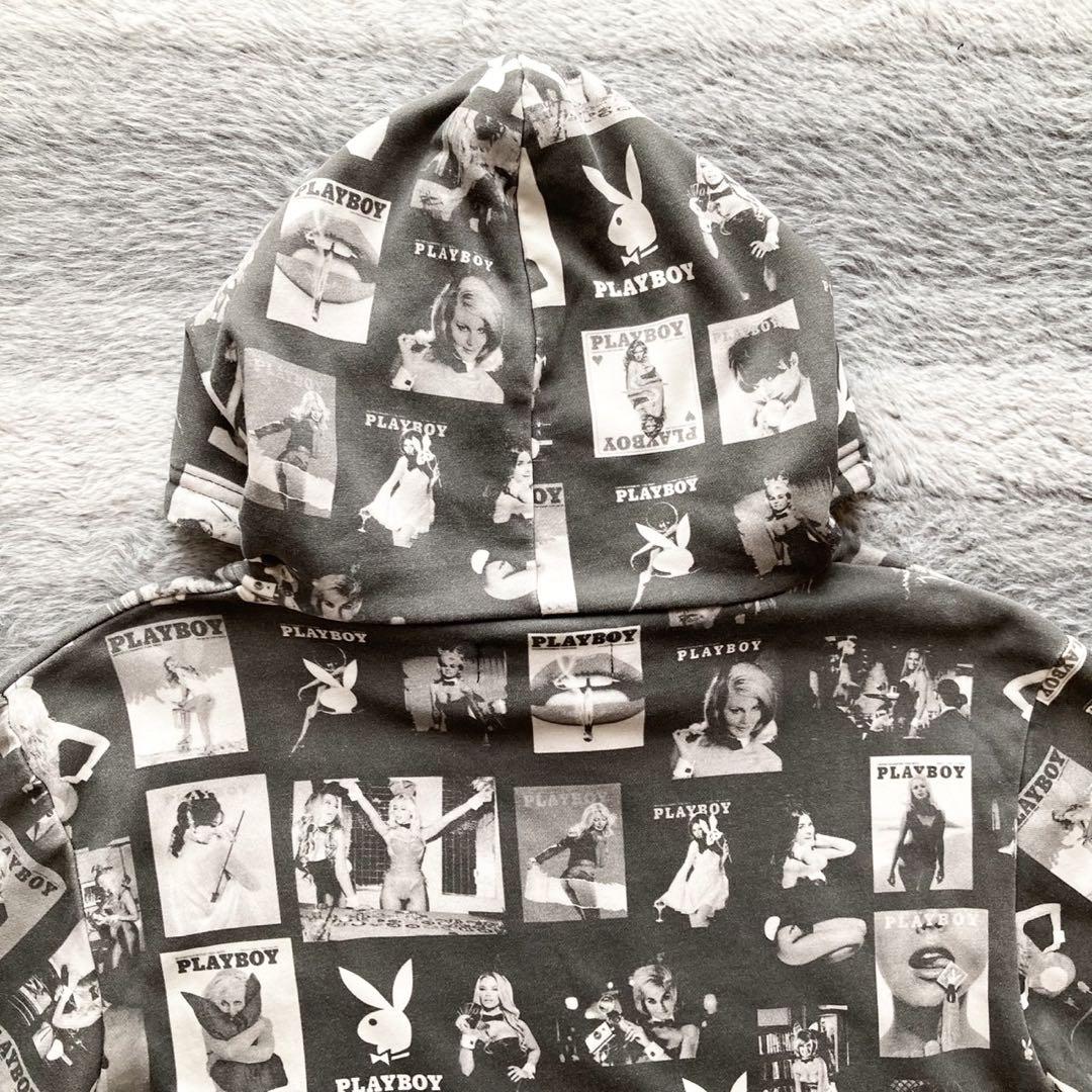 【美品】BEAMS × PLAYBOY 総柄 プルオーバー パーカー y2k