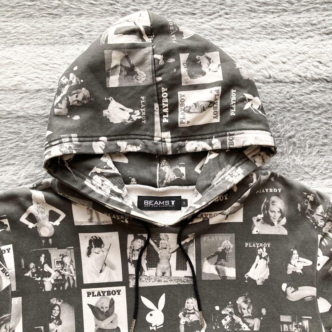 【美品】BEAMS × PLAYBOY 総柄 プルオーバー パーカー y2k