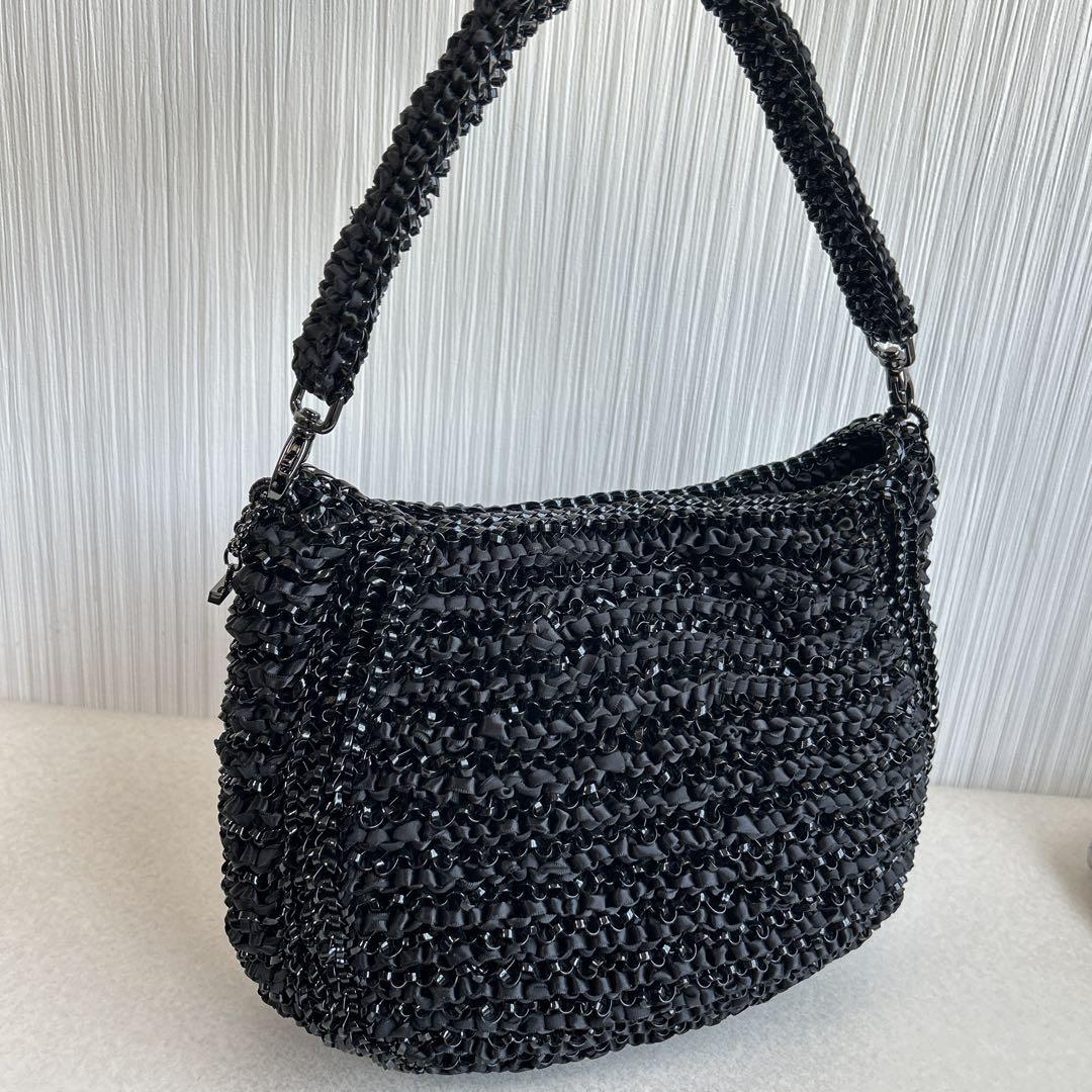 美品 アンテプリマ 黒 リボンバッグ ハンドバッグ ショルダー 2way
