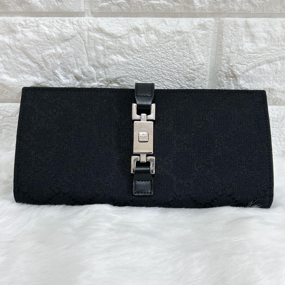 【かなり美品✨】グッチ 長財布 ジャッキー GGキャンバス ユニセックス 黒