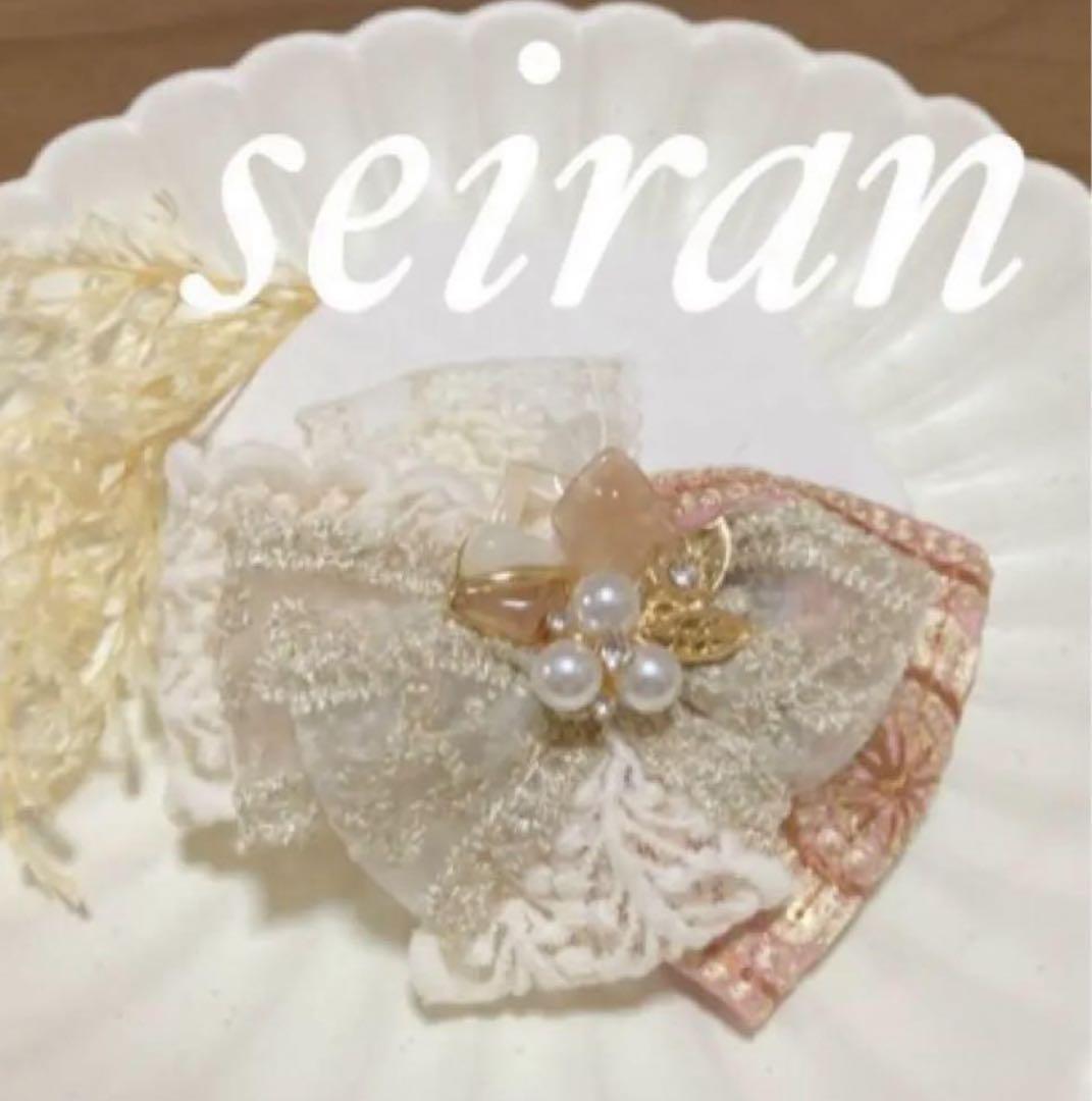 インド刺繍リボン ヘアクリップ コサージュ - ヘアゴム