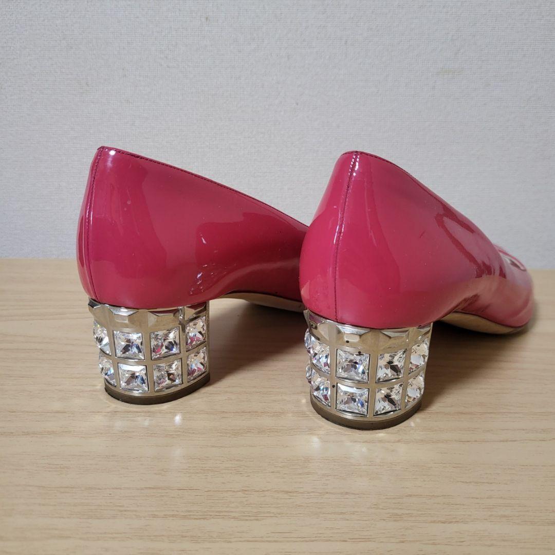 試着のみ新品　リボンパンプス ピンク miumiu MIU MIU パンプス オープントゥ ビジュー付 ピンク - メルカリ