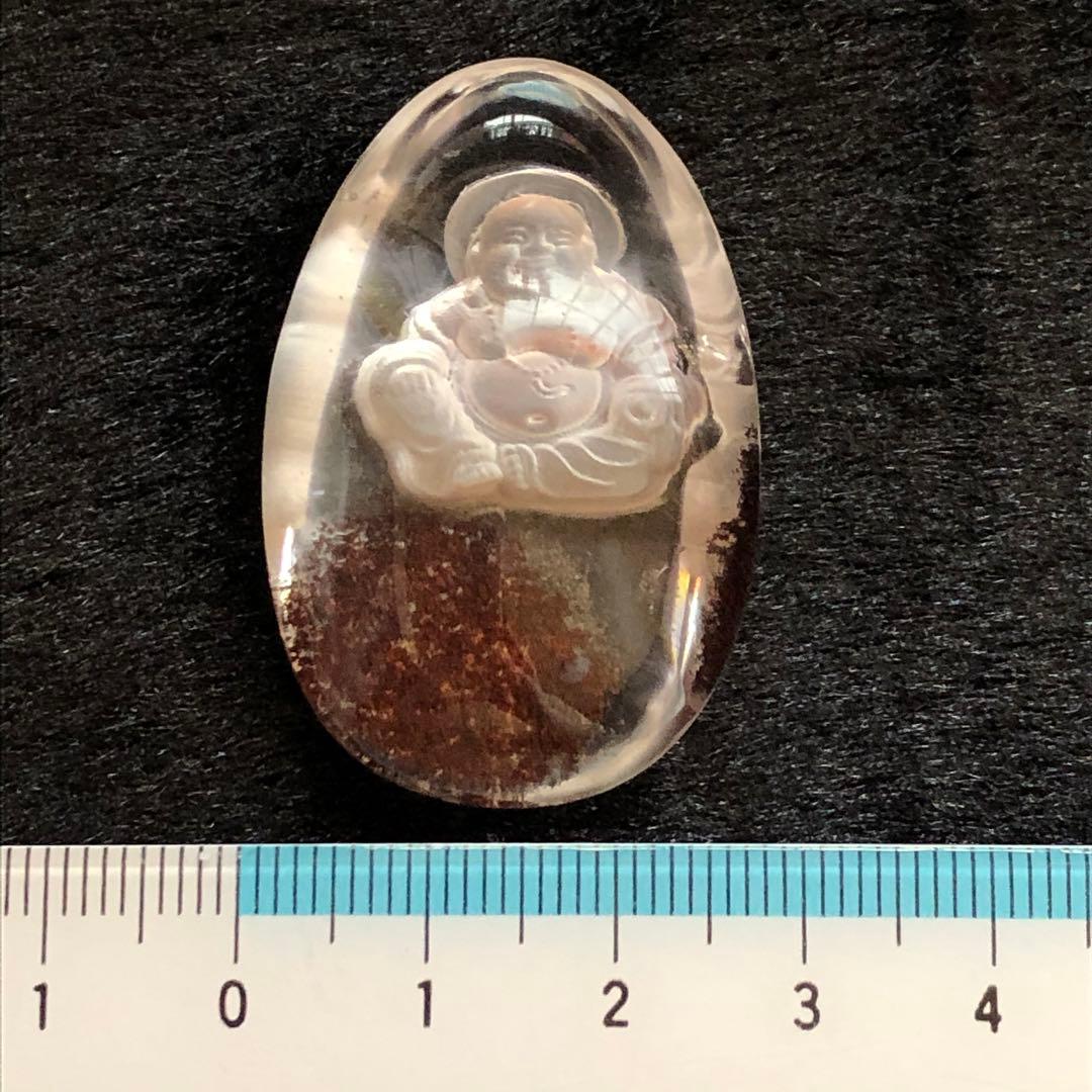 布袋尊　水晶　彫り 天然石水晶布袋様彫り品小サイズペンダントトップ黒紐ネックレス