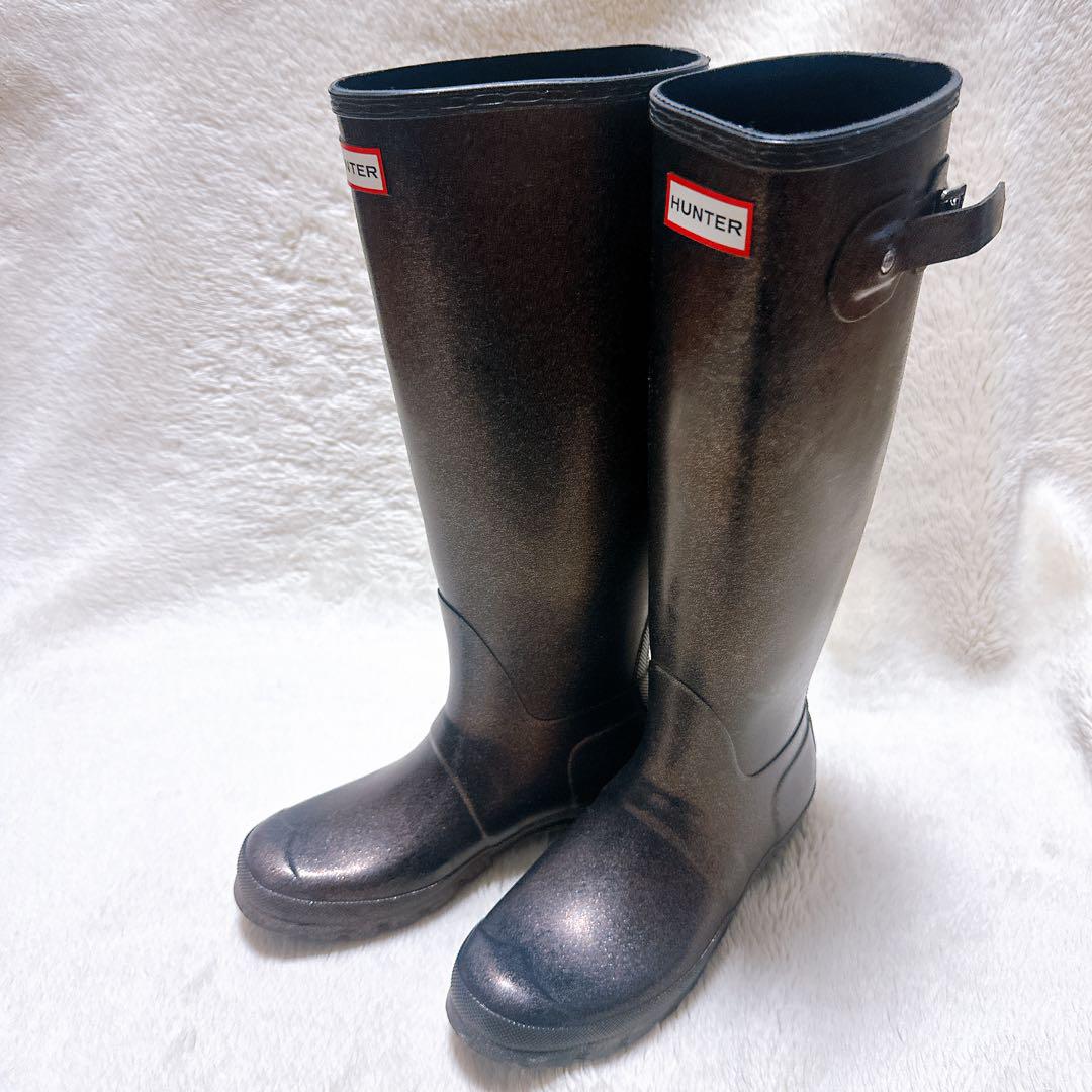 【希少】HUNTER レインブーツ UK6 25.5.cm ラメ ピンクゴールド