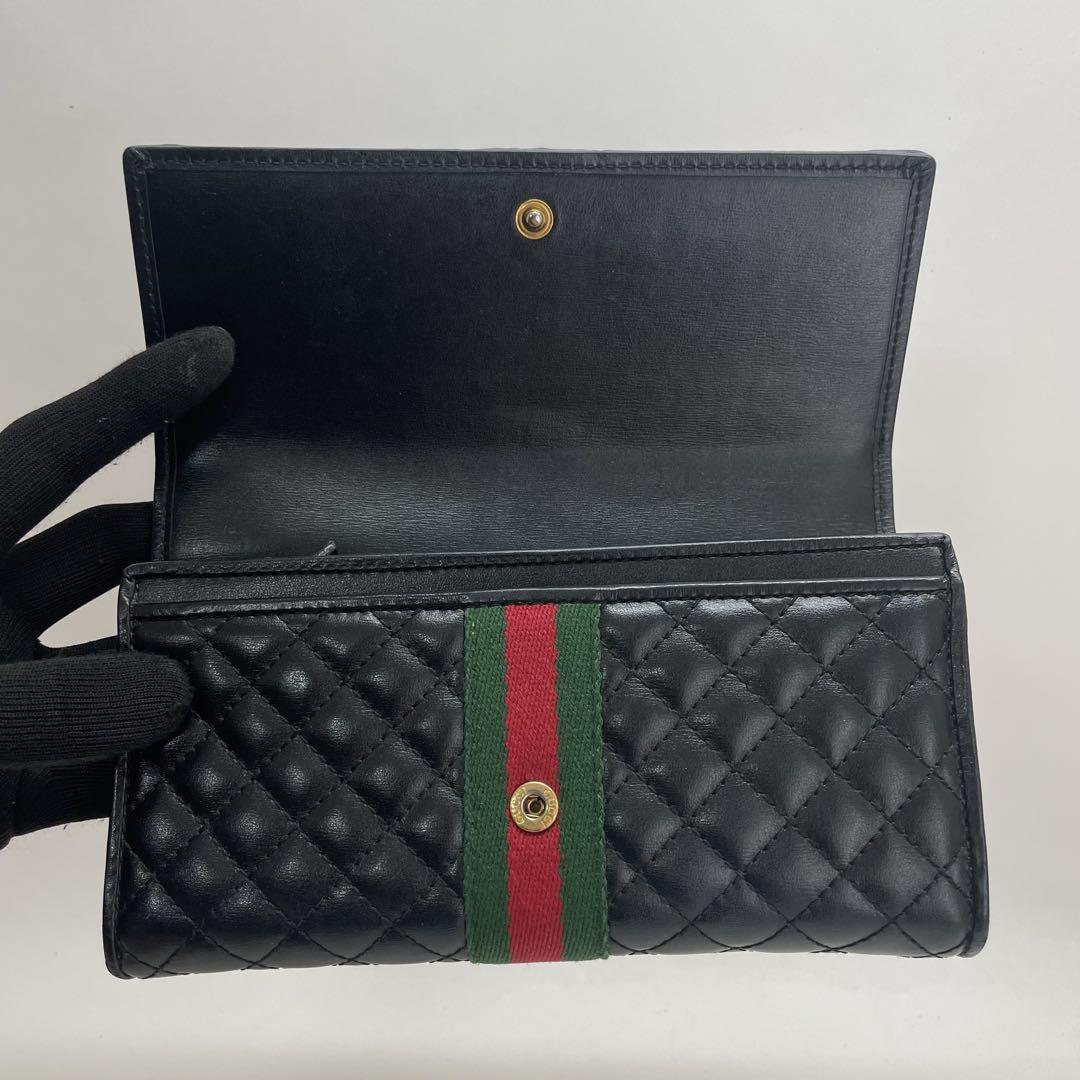 GUCCI グッチ　キルティング長財布 ブラック/レッド 37 GUCCI グッチ 長財布 キルティング ブラック シェリー レザー