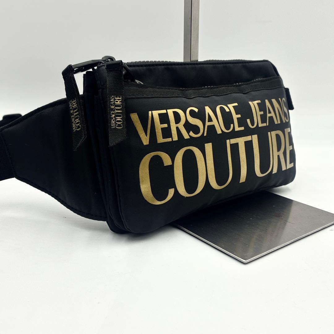 美品 ヴェルサーチ ジーンズ クチュール ボディバッグ ウエストバッグ 黒
