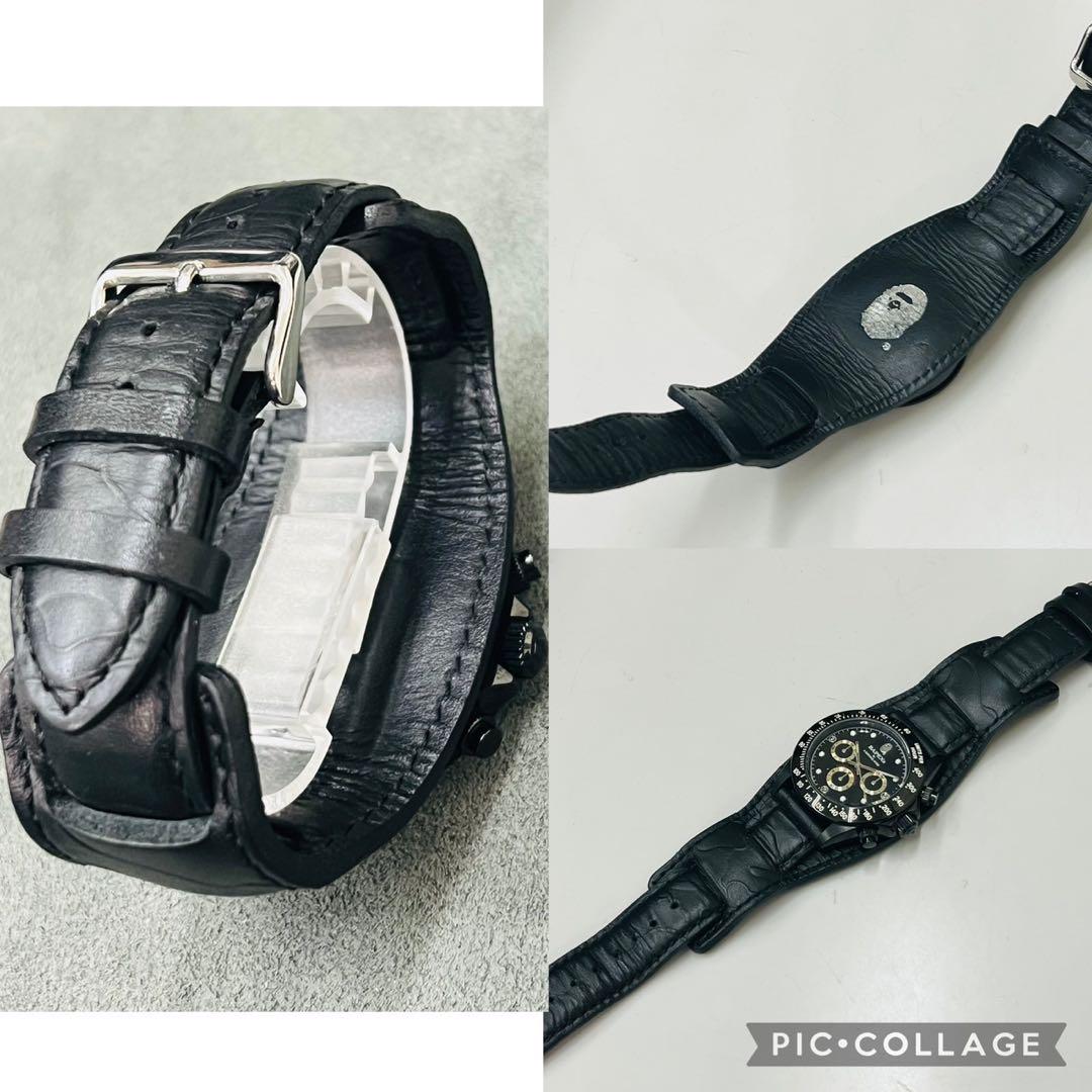 BAPEX エイプ ベイペックス デイトナ型 レザーベルト装着腕時計 自動巻