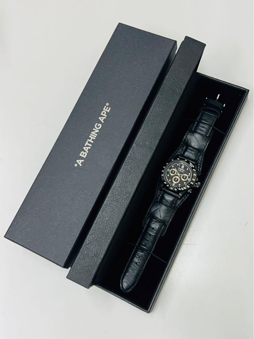 BAPEX エイプ ベイペックス デイトナ型 レザーベルト装着腕時計 自動巻