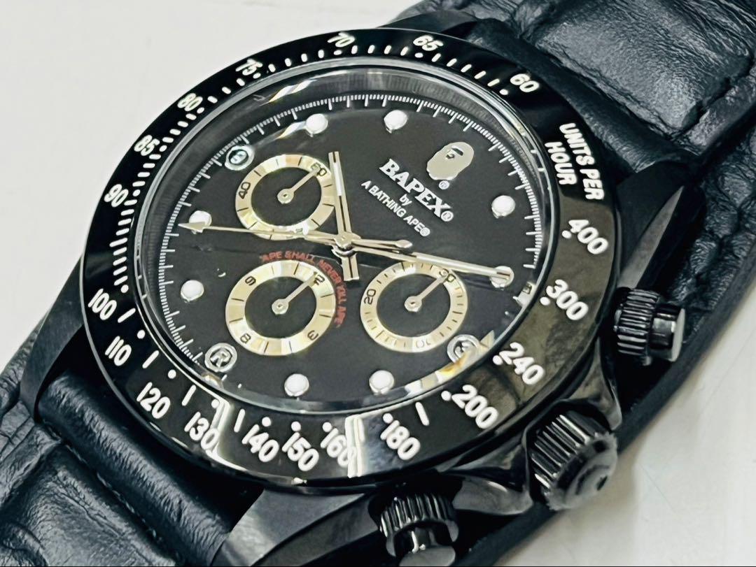 BAPEX エイプ ベイペックス デイトナ型 レザーベルト装着腕時計 自動巻