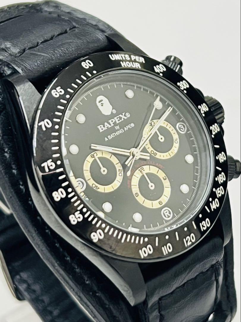 BAPEX エイプ ベイペックス デイトナ型 レザーベルト装着腕時計 自動巻