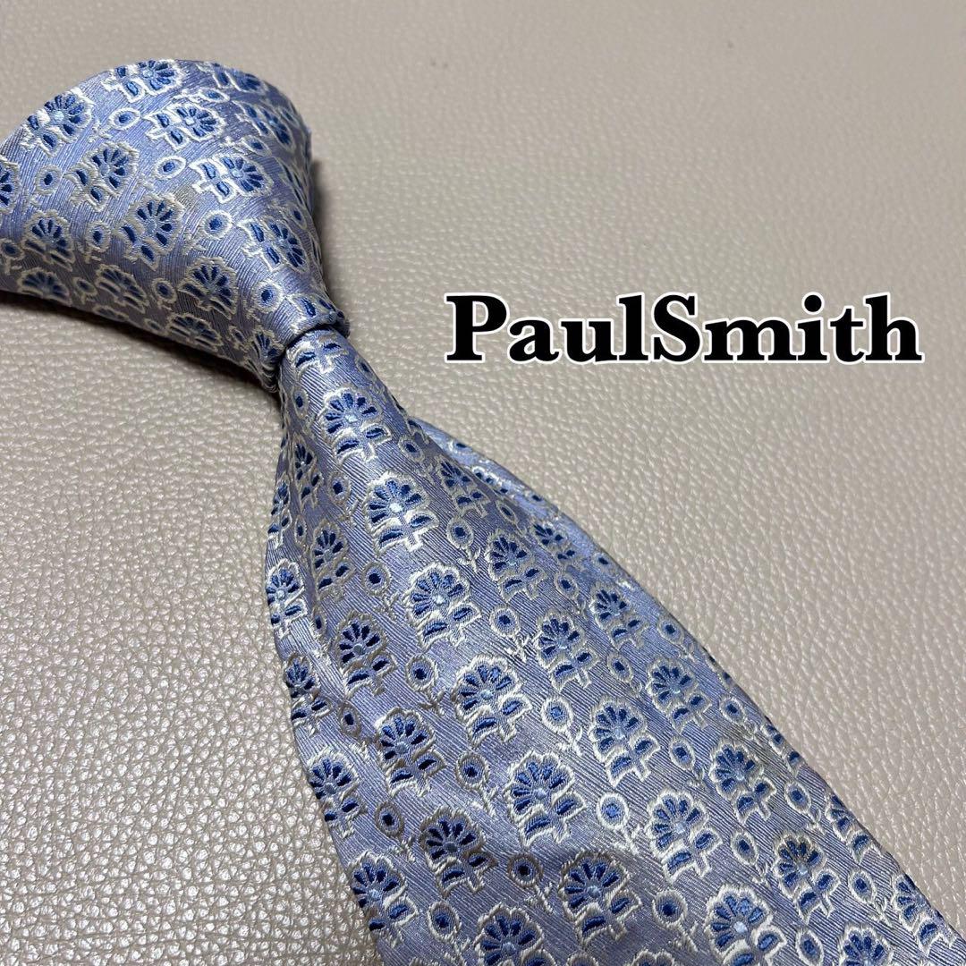 PaulSmith ポールスミス　ネクタイ　ストライプ　花柄　薔薇　ブルー ポールスミス ネクタイ ストライプ 薔薇フラワー ビジネス ハイ