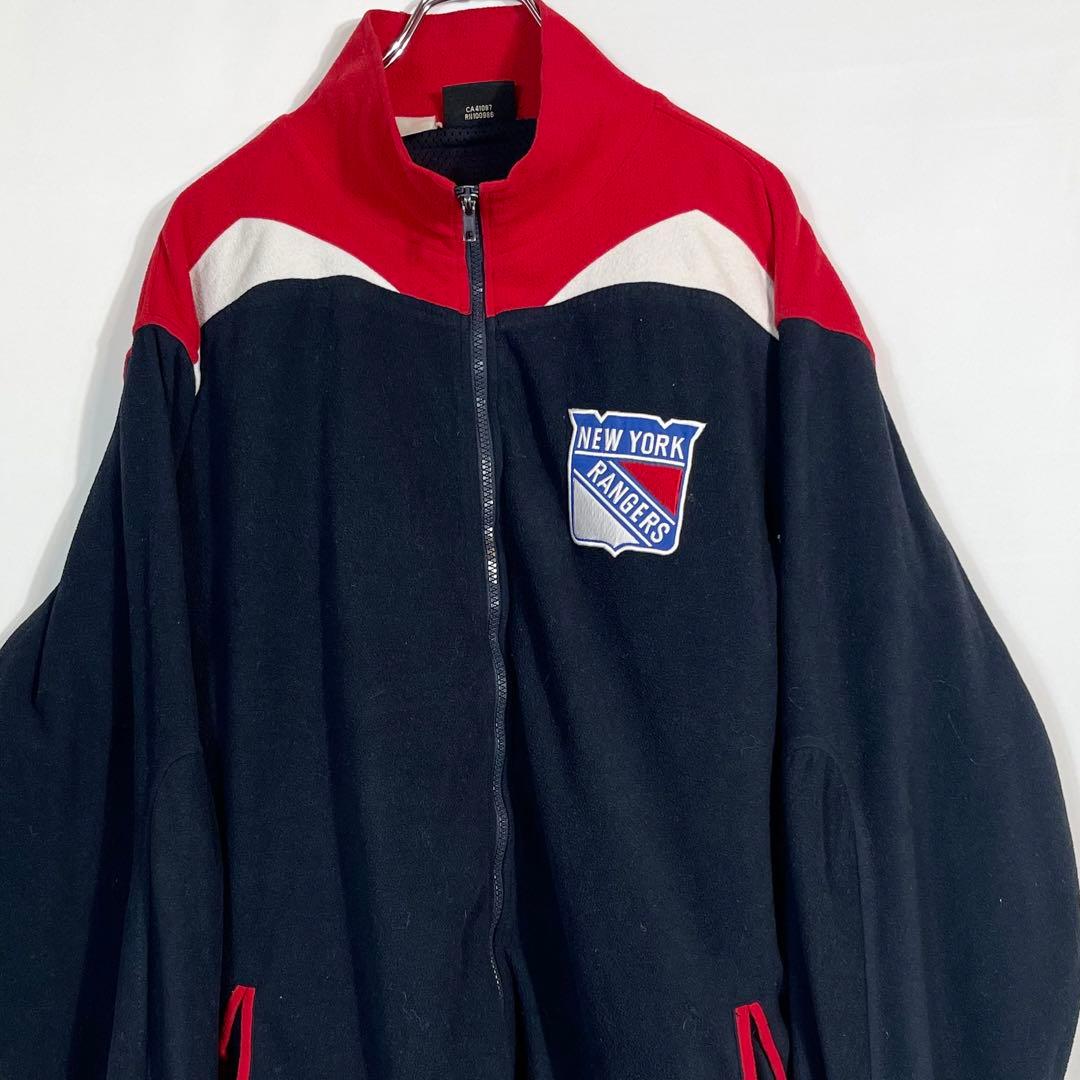 人気が高い 古着 NHL レンジャース 全刺繍ロゴ フリース ブルゾン