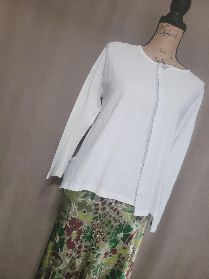 芽風ホワイト 長袖 Tシャツ　カットソー　メッシュ重ねセンソユニコ