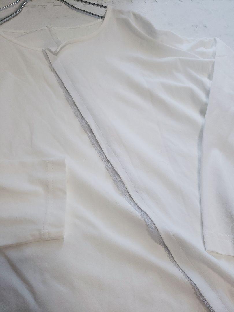 芽風ホワイト 長袖 Tシャツ　カットソー　メッシュ重ねセンソユニコ