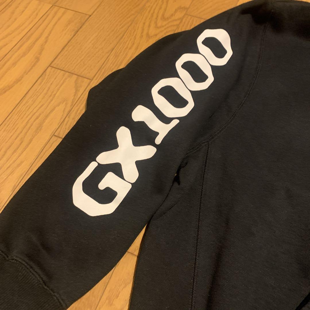 レア! 美品GX1000 袖ロゴプリントパーカー 黒Mジーエックス スケート