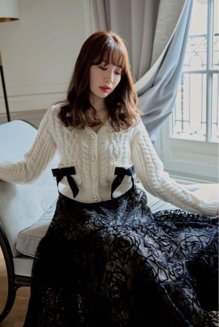 herlipto Double Bow Cable Knit Cardigan