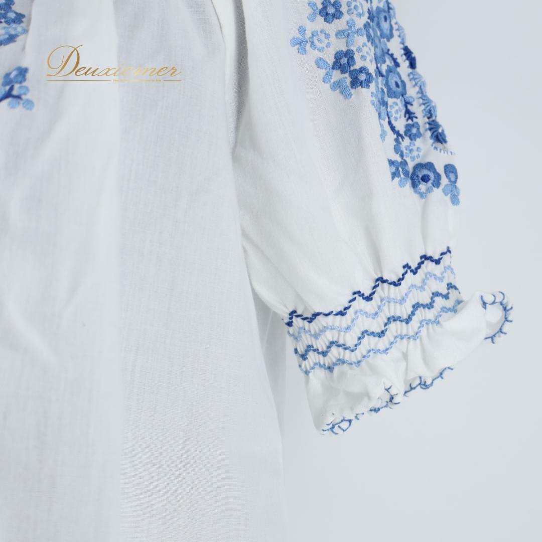 フォークダンス衣装】ホワイト トップス ブラウス 白 青 刺繍