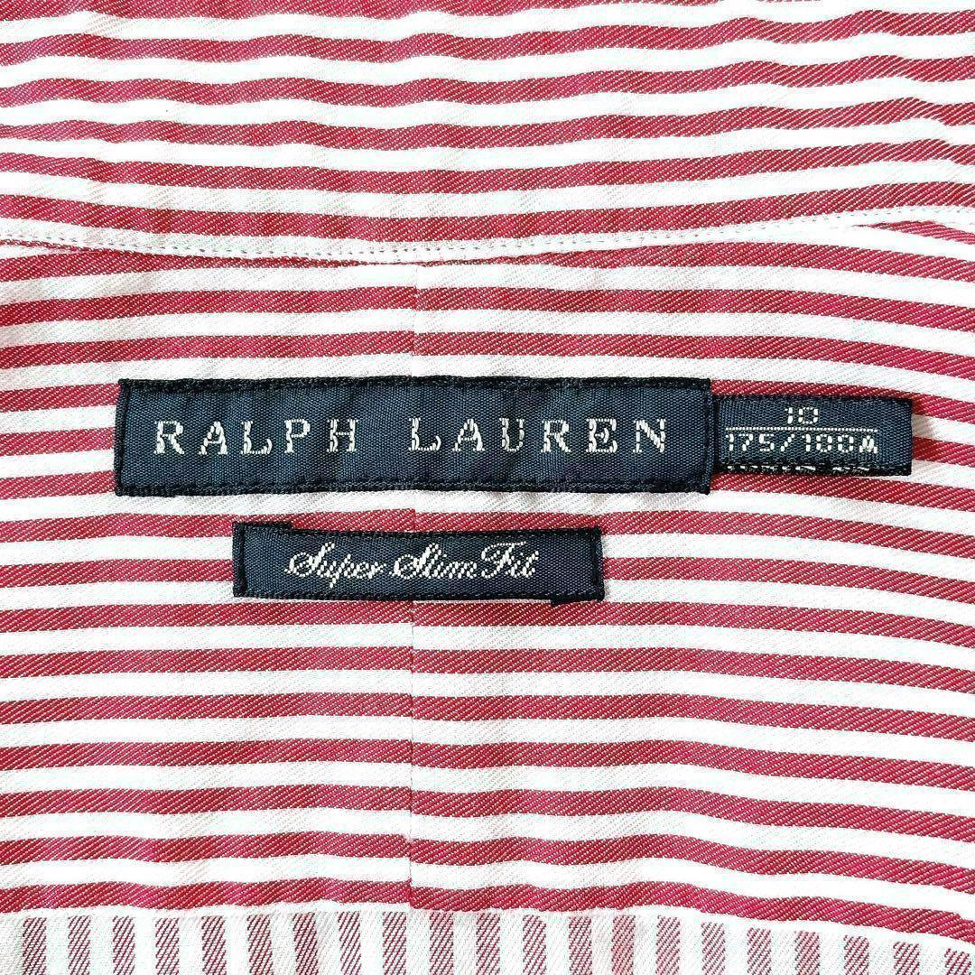 美品 ラルフローレン ストライプ シャツ ポニー刺繍 コットン100% レッド