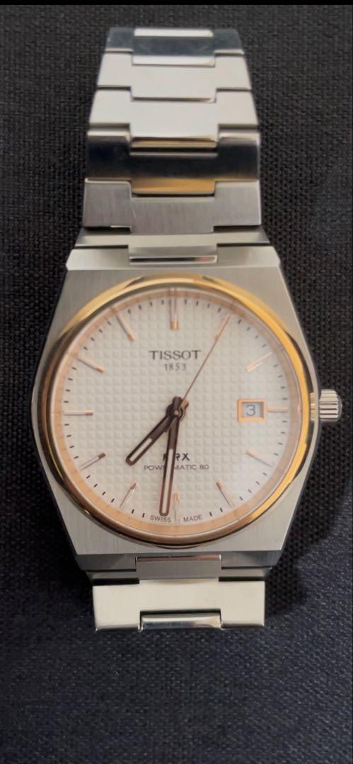 今季ブランド シルバー/ゴールド ティソTissot PRX パワーマティック80 美品 時計