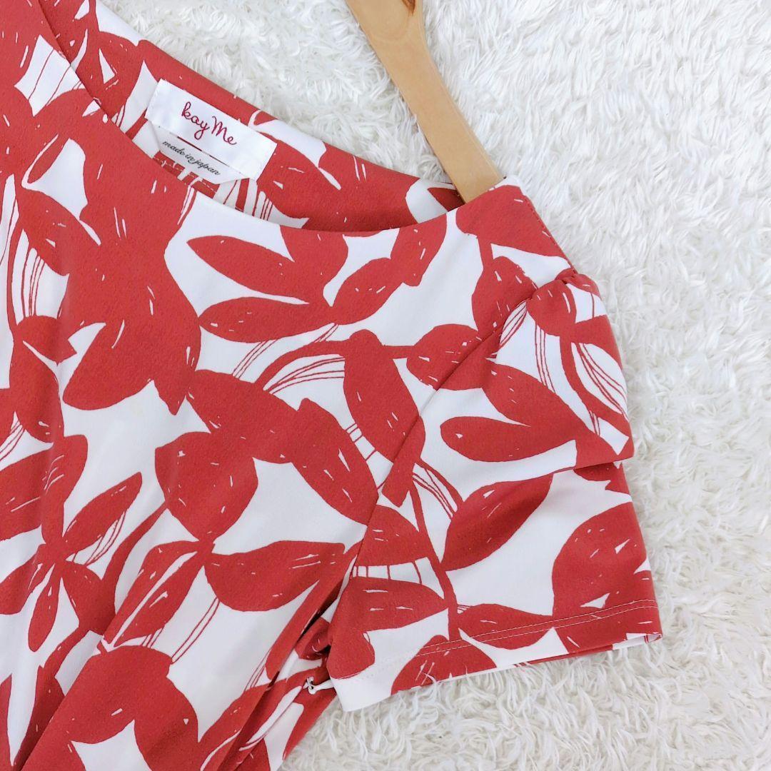 kayme ケイミー　紅色金魚　デイリーワンピース　総柄　リボン　ひざ丈