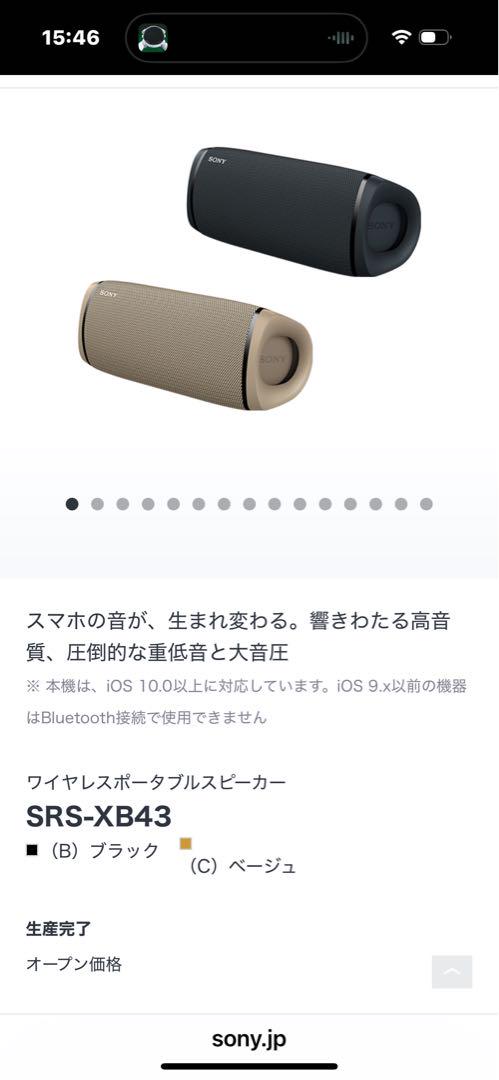 SONY ワイヤレススピーカー SRS-XB43ベージュ充電器あり