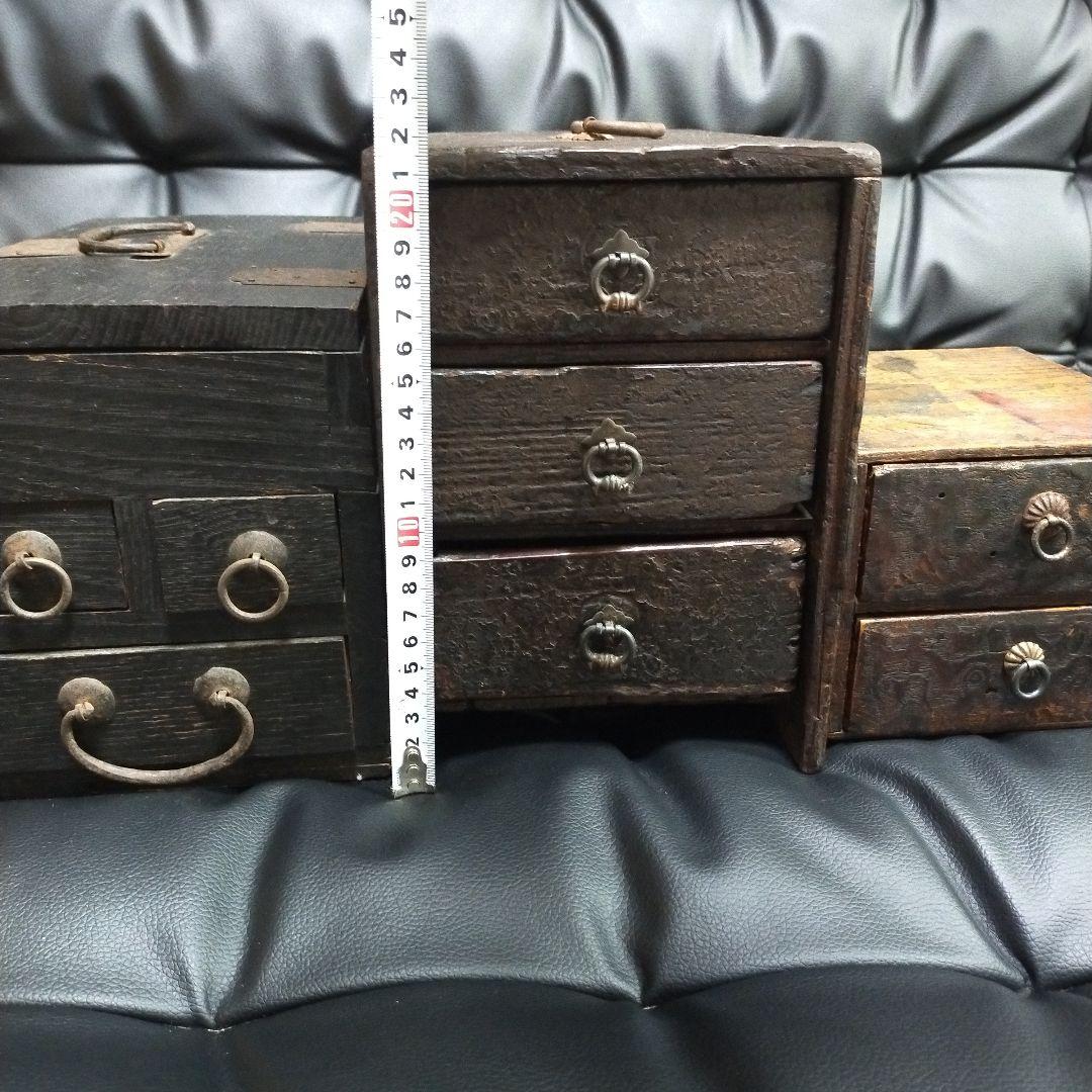 レトロ 収納箱 3個 木製 古道具 小物入れ 整理箱 アンティーク-