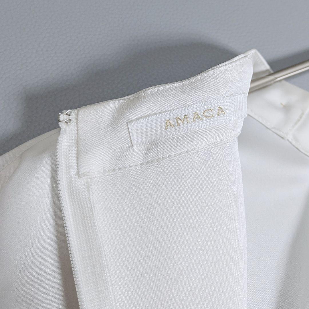 AMACA／華やかサテン生地 セレモニー向けギャザーブラウス ホワイト