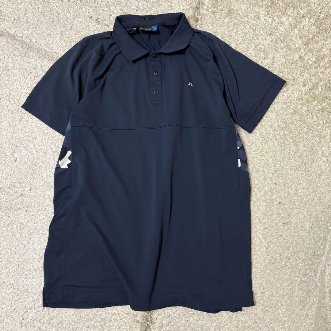 ★J.Lindeberg .ネイビー .ポロシャツ .M.新品未使用★ J.Lindeberg ネイビー ポロシャツ 迷彩 ゴルフ ウェア