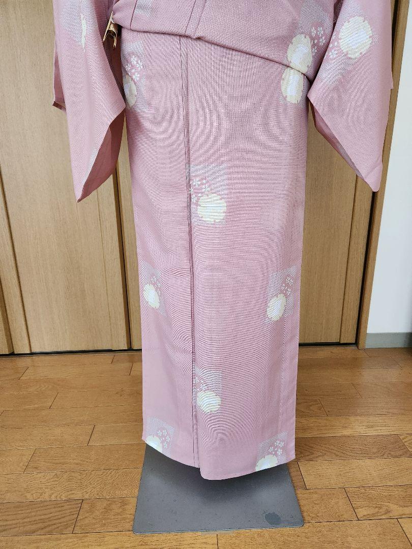 未使用】絽 夏物 小紋 ポリエステル 洗える着物 ピンク
