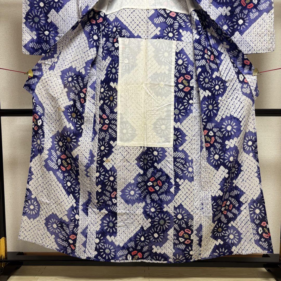 ✨ 新商品 【 有松絞り 】身丈149cm 花繋ぎ文様 青紫 絞り 夏 402