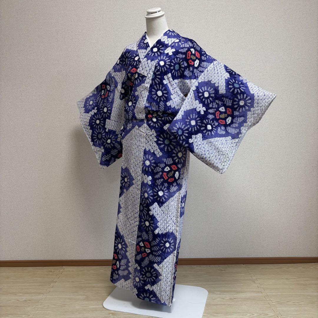 ✨ 新商品 【 有松絞り 】身丈149cm 花繋ぎ文様 青紫 絞り 夏 402