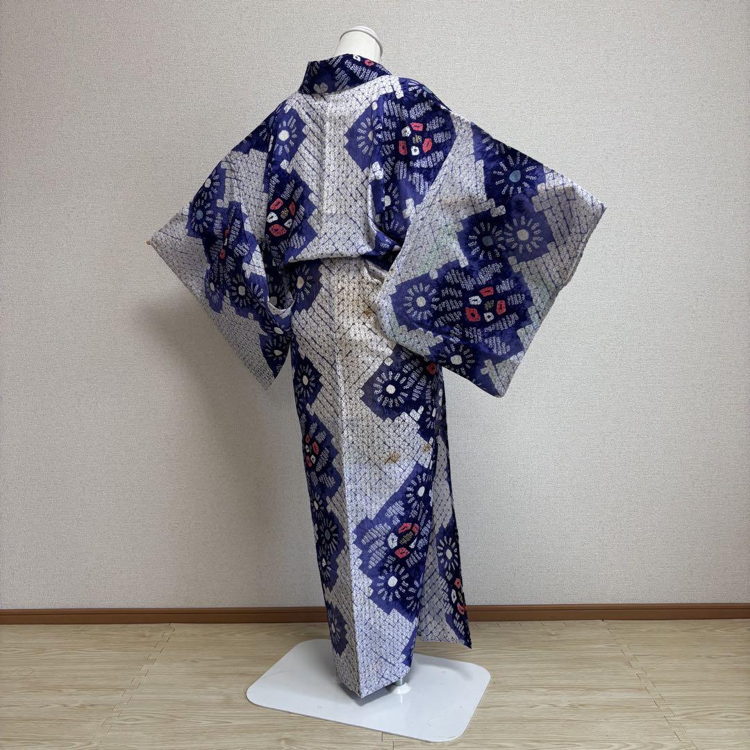 ✨ 新商品 【 有松絞り 】身丈149cm 花繋ぎ文様 青紫 絞り 夏 402