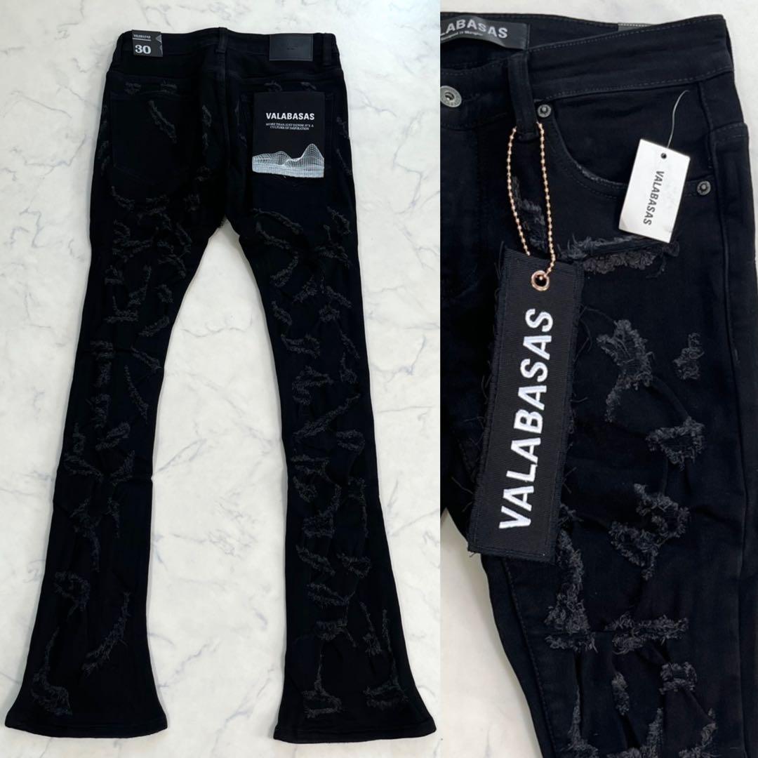 VALABASAS バラバサススタックフレアデニム ブラック30 valabasas バラバサス ハードクラッシュスキニーフレアデニム 黒