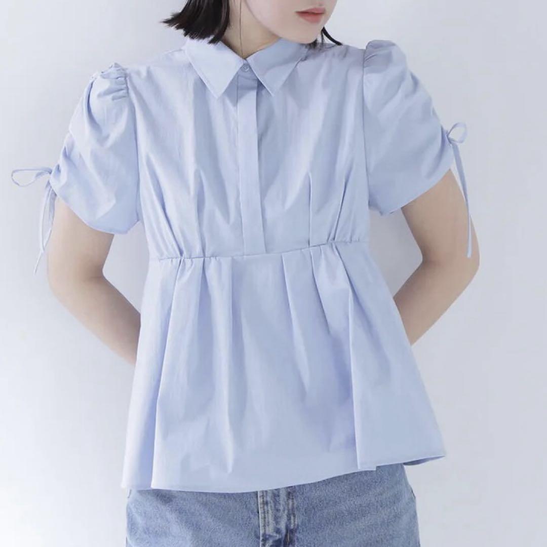 【新品タグ付】NATURALBEAUTYBASICギャザースリーブペプラムシャツ