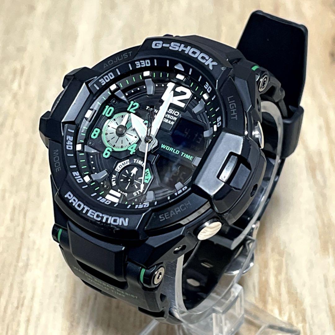 【良品】G-SHOCKグラビティマスターGA-1100アナデジブラック×グリーン