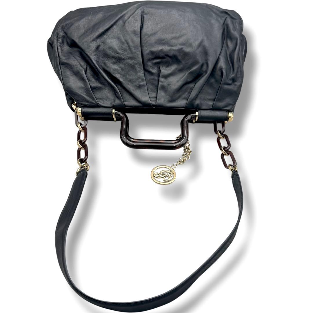 バリー　2way 　斜め掛け　レザー　ブラック　べっ甲　チェーンショルダーバッグ