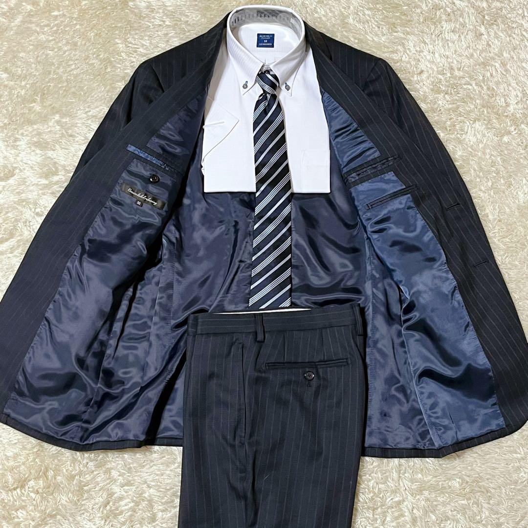 ✨美品✨ green label relaxing スーツ ネイビー シルク混