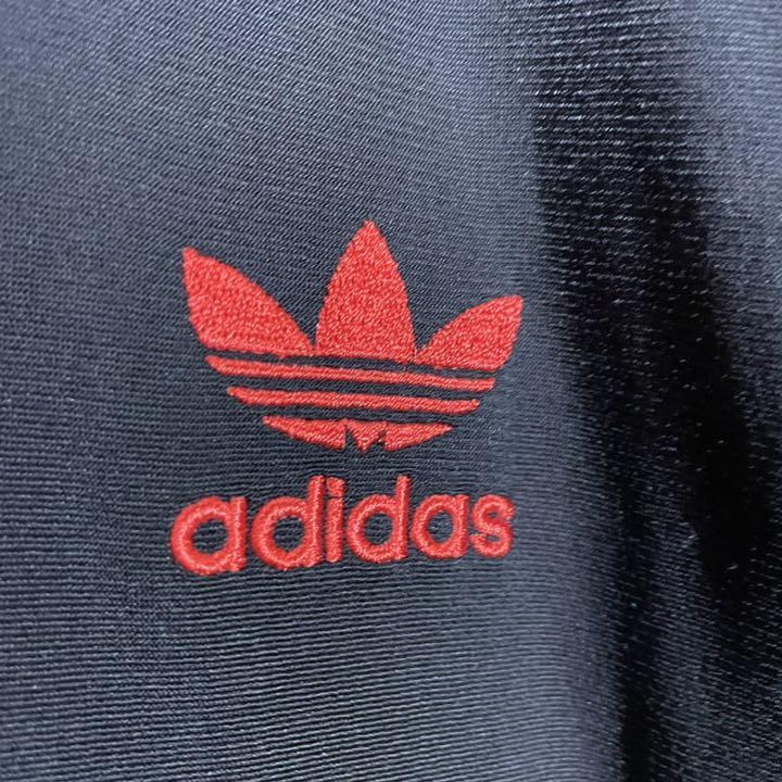 90s adidas トラックジャケット 黒×赤 ワンポイントロゴ刺繍