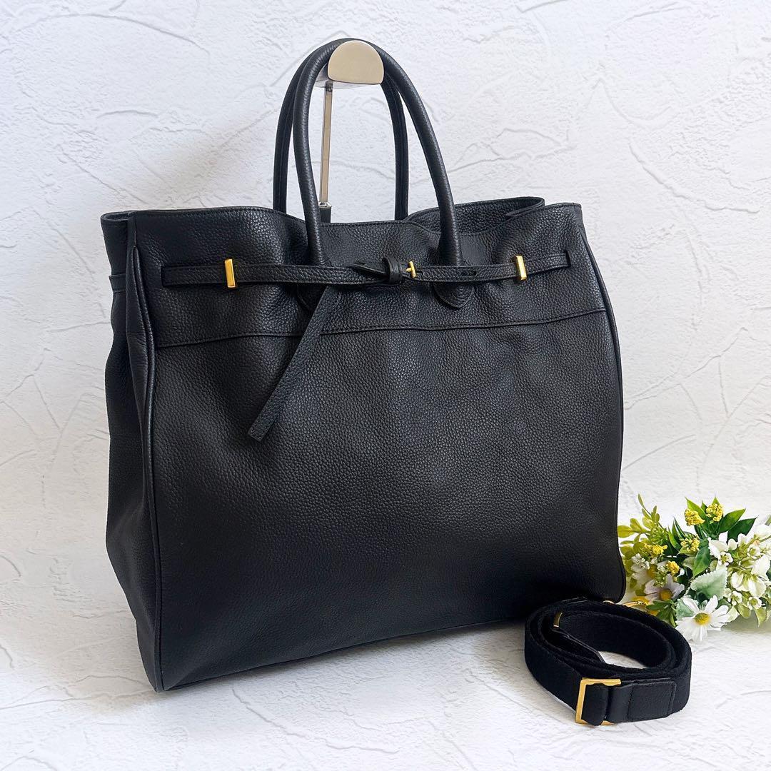 ROPE ロペ 本革 リアルレザー ベルテッド ハンドバッグ A4 ブラック 一部直営店舗・WEB限定】リアルレザーナローベルトミニバッグ