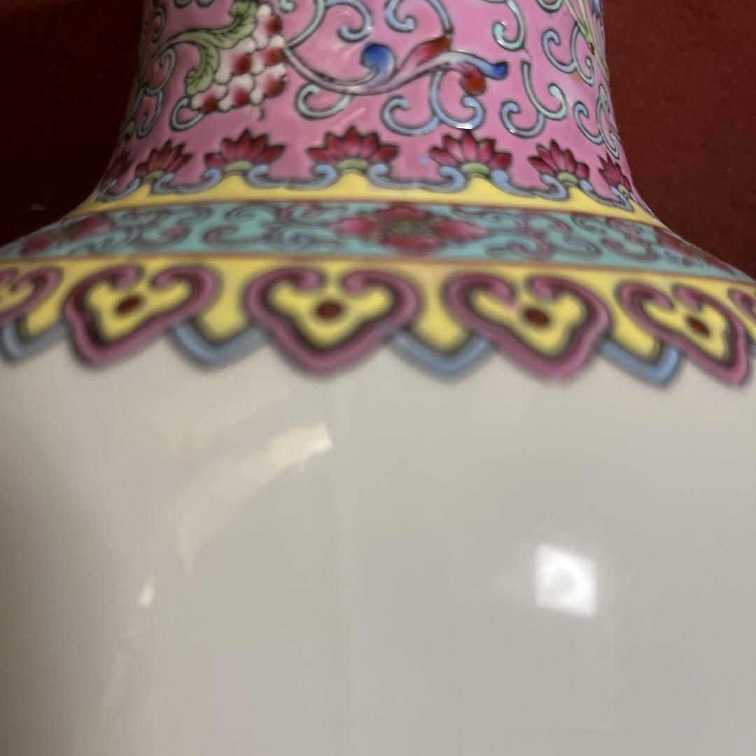 訳あり中国景徳粉彩 花瓶花鳥図 景徳鎮製 中国古玩