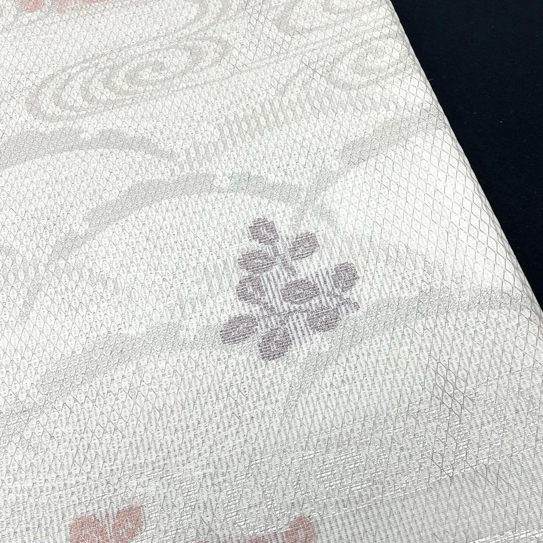 袋帯/紗 】ポリエステル白雪芝草花流水銀糸夏物夏帯盛夏
